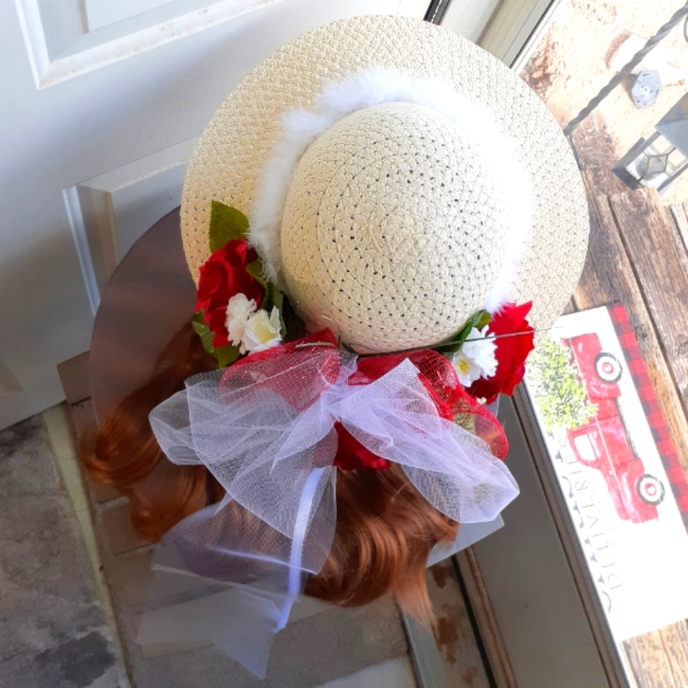 GROOVY GLAM Floral Red Roses Fancy Church Woven Straw Train Hat